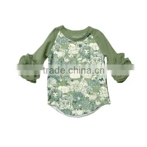 Boya Baby Easter Boutique Clothing Ruffle Raglan T-shirt With Bunny Printed Pattern thumbnail-1