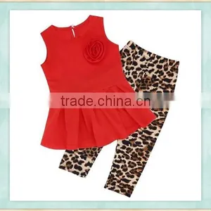 2017 Children Clothing Sets Red Tunic Flower Decorate Top Leopard Print Ceramic Fiber Clothing thumbnail-1