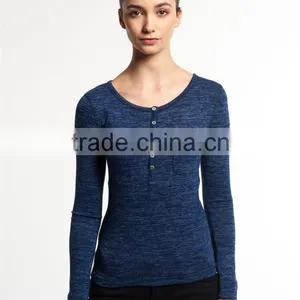 2016 Guangzhou Shandao Wholesaler Casual Style Autumn Round Neck Navy Bodycon Soft Cotton Long Full Sleeve Tops For Girls thumbnail-2