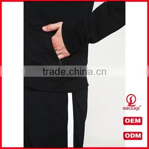 Shuliqi Factory Custom Gym Skinny Tracksuit Wholesale Men Sports Plain Cotton Tracksuit in Black thumbnail-3