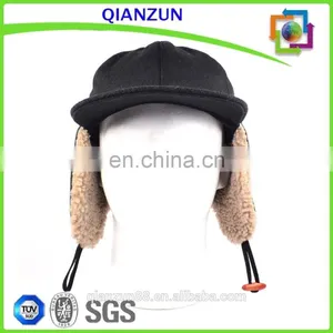 Custom Flat Brim Baseball Cap With Ear Flaps Fashion Men Black Snow Cap thumbnail-3