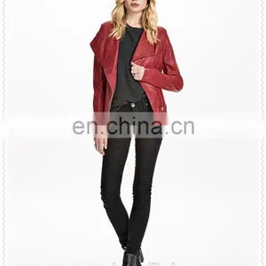 Cheap Price Red Leather Usa Motor Jacket for Women Made in China OEM Service thumbnail-4