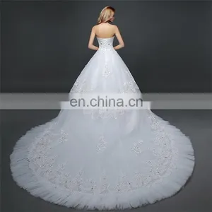HS1618 New Luxury Sexy Sweetheart Strapless Applique Beaded Chapel Train Tulle Wedding Dresses Wedding Dress Bridal Gowns Dress thumbnail-3