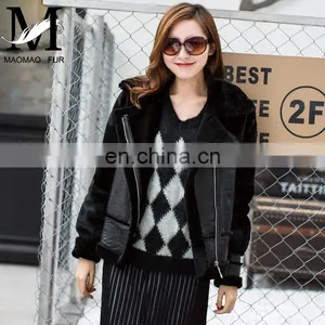 2016 Fashion Women Genuine Sheep Fur Jacket Shearling Sheepskin Coat thumbnail-1