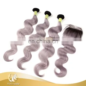 Fashion Grey Purple Color Free Part Lace Top Closure For Match The Grey Hair Weave thumbnail-4