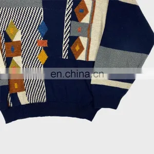 DiZNEW Wholesale Vintage Mens Crewneck Patterned Knit Sweater thumbnail-3