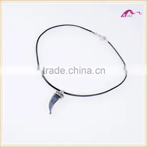 Fashion Wholesale Leather Rope Silver Horn Pendant Choker Necklace thumbnail-2