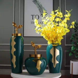 Nordic Simple Gild Creative Art Green Ceramic Plant Vase For Dining Room Outdoor Indoor thumbnail-2