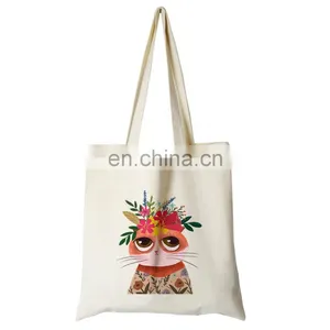 Custom Print Canvas Cute Cat Travel Tote Reusable Hand Bags for Women thumbnail-5