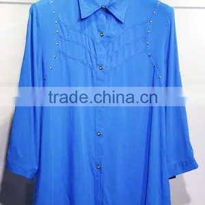 Lovely Women's Blue Tops With a Shirt Collar and Three-quarter Sleeves thumbnail-1