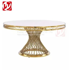 Event Party Used Round Banquet Table Gold Stainless Steel Bird Nest Design White Tempered Glass Dining Furniture Round Wedding Table thumbnail-4
