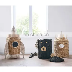 Hot Sale Water Hyacinth Rocket Hamper Storage Basket Home Decoration Clothes Wicker Basket Frame High Quality Wholesale thumbnail-3