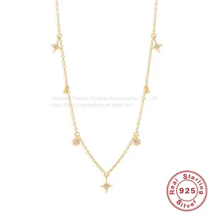 S925 Sterling Silver Octagonal Star Shaped Pearl Collarbone Necklace thumbnail-1