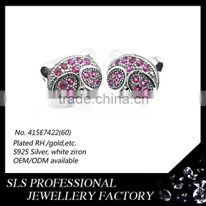 Animal Jewelry for the Panda Head With Ruby Stones Micro Paved White Gold Plated Stud Earrings for Kids thumbnail-2