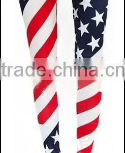 Fall Trendy USA Blue and Red Star Digital Print Ninth Pant Leggings thumbnail-1