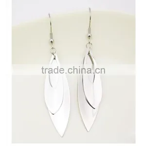 316L Stainless Steel Leaf Shaped Women Silver Double Layer Earring thumbnail-1