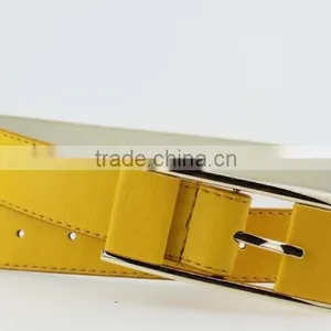Women's Fashion Yellow PU Leather Plain Jeans Belt With Yellow Leather Accessories in China Factory thumbnail-4