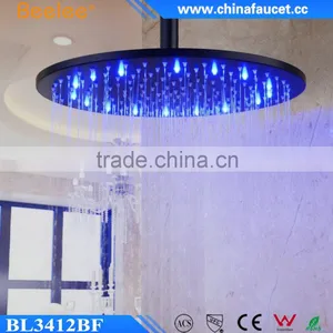 12'' Round Black Top Shower SS304 Wall Mounted Color Changing LED Shower Head thumbnail-2