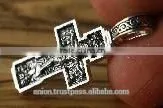 Silver 925 Cross Crucifix. Russian & Greek Orthodox Style. Burnished Silver thumbnail-1