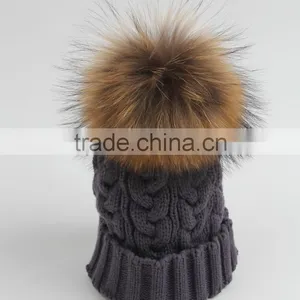 2015 New Designed Women Raccoon Fur Ball Twist Wool Hat Ladies Fashion Winter Knitted Warm Hats thumbnail-6