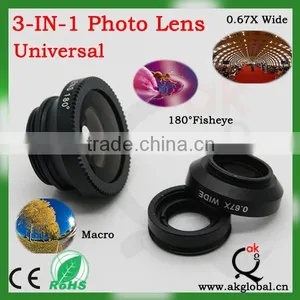 Universal Datachable Clip 3 in 1 Camera Lens Fisheye Macro Wide Angle Lens Kit for Smartphone,mobile Phone Accessory thumbnail-1