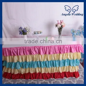 SK003B Wedding Hot Sale Birthday Party Tiered Polyester Ruffledsteps in Colorful Table Skirting thumbnail-1