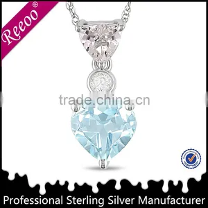 Large Precious Stone Sterling Silver Pendant, Blue Zircon Pendants thumbnail-1