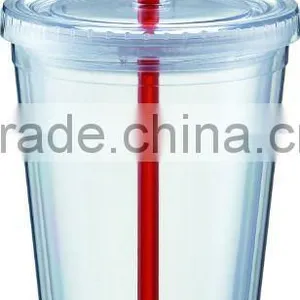 Plastic Cup/mug With Lid and Straw thumbnail-1