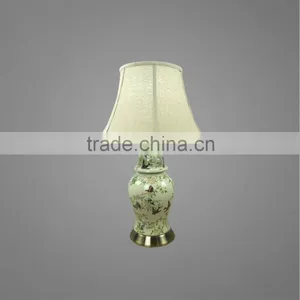 Metal Base In Antique Brass Printing Ceramic Body With Fabric Lampshade Modern Desk Lamp Bedroom Living Room Table Lamp thumbnail-1