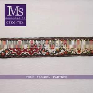 Newest 4.3cm Width Ethnic Embroidery Webbing Polyester for Garment/bag thumbnail-1