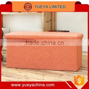 Orange Linen Rectangle Folding Seat Foot Stool Storage Box thumbnail-1