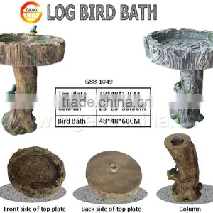 Natural Wooden Color Concrete Garden Bird Bath for Garden Decor thumbnail-1
