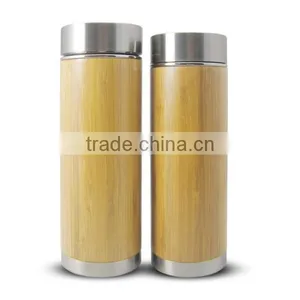 Customized Bamboo Water Bottle 360ml Stainless Steel Travel Mug With Logo Printing/carving thumbnail-1