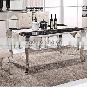 Marble Top Stainless Steel Dining Table Set for Living Room Furniture thumbnail-2