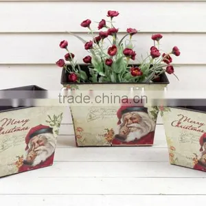Hot Sale S/3 Christmas Metal Garden Pot, Paper Decal Pot thumbnail-1