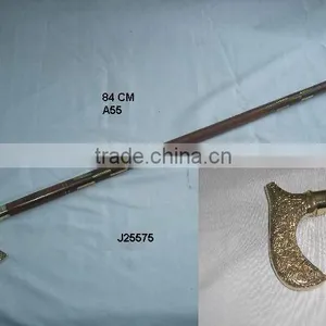 Floral Emboss Brass Handle Wooden Walking Stick thumbnail-1