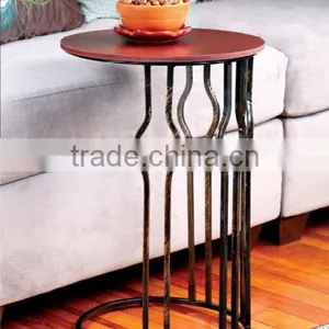 RH-4735 Gramercy Metal Sofa Side Table Wood Top Round Table thumbnail-1