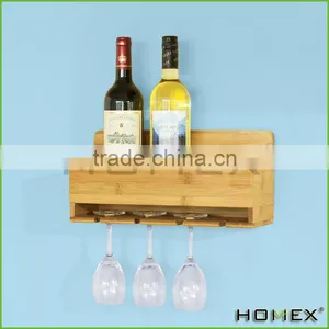 Natural Bamboo Wall Mounted Wine Bottle Holder Homex-BSCI thumbnail-1