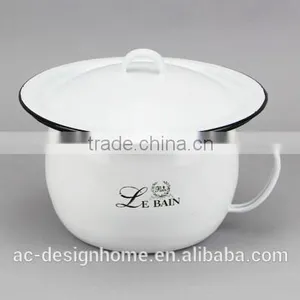 ENAMEL IRON STORAGE CUP W/LID & HANDLE thumbnail-1