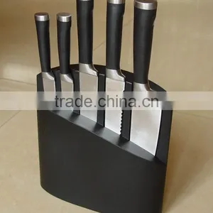 Black 5- Slots Solid Wood Knife Block, Stand, Holder, Black Lacquer Coated, Size: 22x22x6CM thumbnail-3