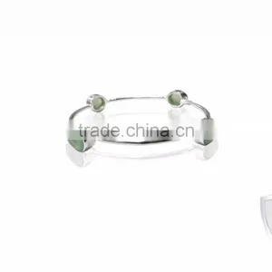 Sterling Silver Gold Plated Aqua Chalcedony Gemstone Bangle thumbnail-1