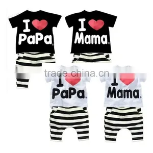 Summer Children Baby Clothing Clothes Set Boys Girls I Love Papa and Mama Short Sleeve T-shirt + Pants Pajamas Set SV001838 thumbnail-1