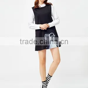 Women's Black Knitting Small Hem A Printed Sleeveless Dresses thumbnail-3