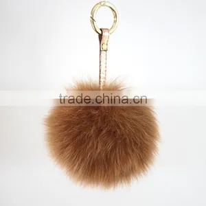 Myfur Fashion Metal Keychain Fox Rabbit Fur Ball Crystal Pom Pom Keychain for Bag thumbnail-4