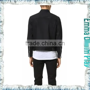 2016 Autumn New Men's Zipper Closure Fashion Solid Black Cropped Denim Jacket thumbnail-2
