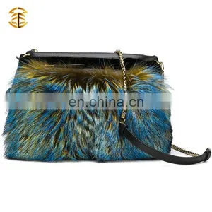 Classy Ladies Colorful Fox and Black Rabbit Fur Shoulder Bag thumbnail-1