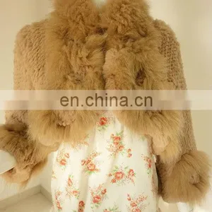 2013 Ladies Fashion Style Knitting Rabbit Fur Jacket With Fox Fur Collar thumbnail-1