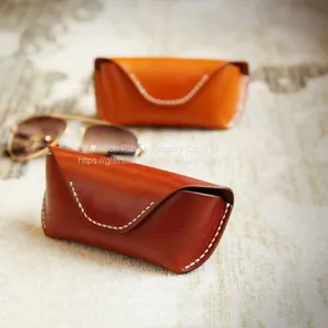 100% Purity Hand-made Leather Eyeglasses Case; Vintage and Crush-resistant Sunglasses Case thumbnail-1