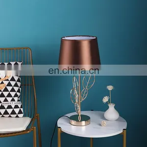 Popular New Design Living Room Decor Gold Leaf Shape Luxury Bedside Lamps for Hotel Home thumbnail-1