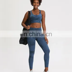 Customized Two Piece Tie Dye Leggings Match Sports Bra Yoga Sets Hight Quality Women Workout Gym Wear thumbnail-2